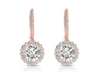 Round CZ Haloed Solitaire Drop Earrings Size 1.25
