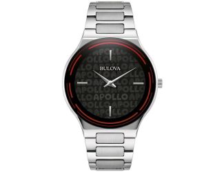 Men's Apollo Silver Tone SS Bracelet Watch Black Dial