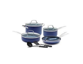 10pc Toxin Free Ceramic Nonstick Cookware Set Blue