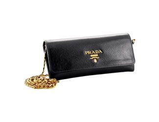 Prada Black Vitello Move Leather Chain Crossbody Wallet Clutch