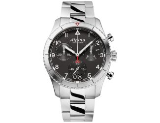 Alpina Mens Quartz Startimer Stainless Steel Bracelet Watch, Black dial