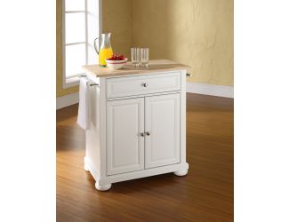Alexandria Natural Wood Top Kitchen Island White Finish