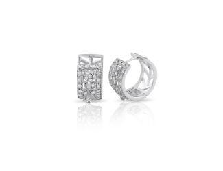 PARIKHS Rhodium Plated Round Filigree CZ huggie Hoop Earrings in 925 Sterling Silver