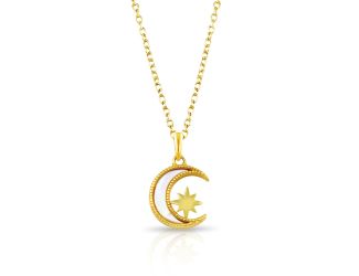 PARIKHS Gold Plated CZ Synthetic Mother of Pearl Star, Crescent Moon Necklace in 925 Sterling Silver