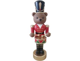 48-inch Fiberglass Bear Nutcracker Playing Drum Figurine with Music