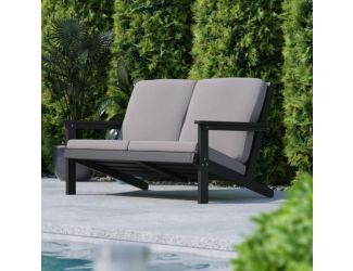 All-Weather Poly Resin Adirondack Loveseat & Cushions - Gray/Gray