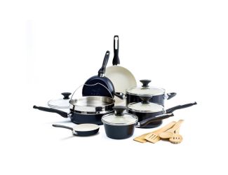 Rio Ceramic Non-Stick 16-Piece Cookware Set - Black