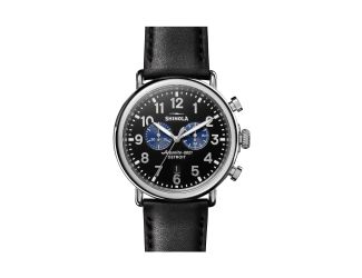 The Runwell Chrono Leather Strap Watch - 47mm, Black