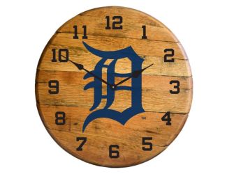 Detroit Tigers Oak Barrel Clock