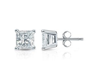 Bright White Pristine Princess cut Lab Grown Diamond Stud in 14K Rose Gold 2.40ct, GH, VS
