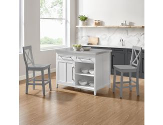Silvia Stainless Steel Top Kitchen Island W/X-Back Stools