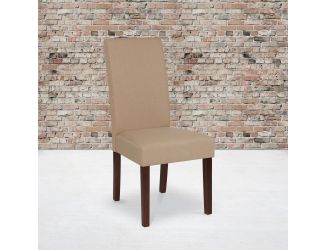 Beige Fabric Upholstered Parsons Chair with Panel Stitching and Mahogany Legs