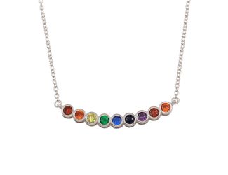 PARIKHS Rhodium Plated Rainbow CZ Pendant Necklace in 925 Sterling Silver
