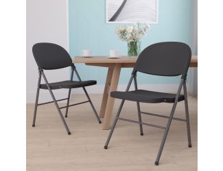 2PK 330 lb. Capacity Black Plastic Folding Chair - Charcoal Frame - Event Chair