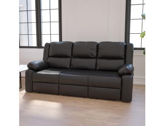 Contemporary Black LeatherSoft Pillow Back Sofa with Two Built-In Recliners