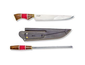 Chef Ribs 10-inch Stainless Steel Knife with Sharpener in Pink