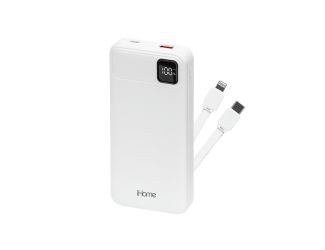 10000mAh 20W PD Portable Power Bank w/ Built-in Type-C & Lightning Cable White