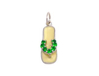 PARIKHS Rhodium Plated White Enamel Green CZ Sandal Pendant with chain in 925 Sterling Silver