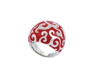 Belle Etoile Round Cubic Zirconia studded Red Background Royale Size-7 Ring  - 925 Sterling Silver