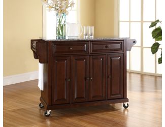 Solid Granite Top Kitchen Cart/Island in Vintage Mahogany Finish