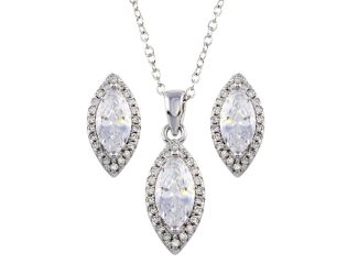 PARIKHS Rhodium Plated Clear CZ Marquise Shape CZ Necklace-Earring Set in 925 Sterling Silver