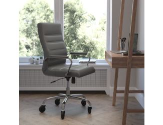 Executive Chair with Chrome Frame & Arms on Skate Wheels - Gray LeatherSoft