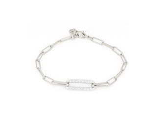 Diamante Large Pave Link Bracelet 8" long, adjustable - Lobster claw closure - Rhodium
