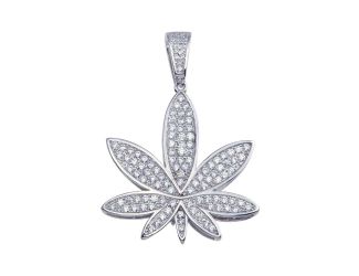PARIKHS Men's Rhodium Plated CZ Marijuana Hip Hop Pendant with chain in 925 Sterling Silver