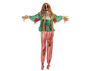 Life-Size Animatronic Scarecrow Clown with Lights and Sound, Indoor or Covered Outdoor Halloween Dec