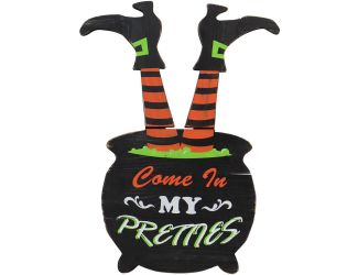 24-In. Come In My Pretties Witch's Cauldron Funny Wood Yard Stake for Halloween Decoration