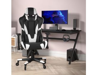 Office Gaming Chair with Roller Wheels & Reclining Back - Blue LeatherSoft