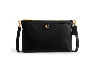 Refined Pebble Leather Legacy Zip Top Crossbody - Black/Brass