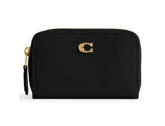 Polished Pebble Leather Essential Small Zip Around Card Case - Black/Brass