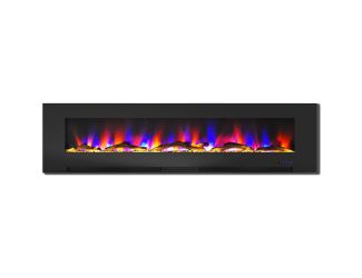 78 In. Wall-Mount Electric Fireplace in Black with Multi-Color Flames and Driftwood Log Display