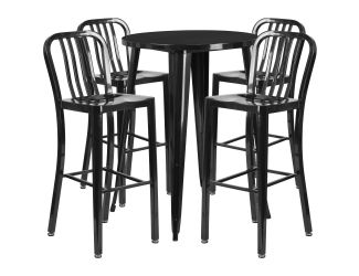 5 pc Round Bar Table Set: Black Antique Metal