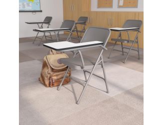 Premium Steel Beige Folding Chair with Left Handed Tablet Arm - Event Chair