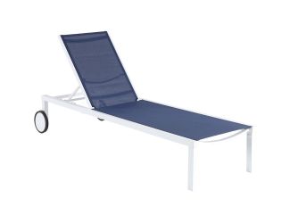 Windham Adjustable Sling Chaise in Navy Blue Sling and White Frame
