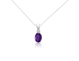 14K White Gold Oval Amethyst Pendant w/diamond accent
