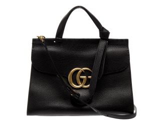 Gucci GG Marmont Black Calfskin Top Handle Satchel Handbag