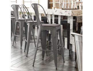 All-Weather Bar Height Stool with Poly Resin Seat - Silver/Gray