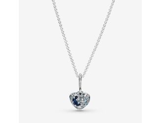 Blue Moon and Stars Heart Necklace