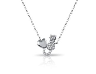 PARIKHS Rhodium Plated Cat Heart Necklace in 925 Sterling Silver