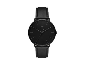 Mens Legacy Slim Panther Black Leather Strap Watch Black Dial
