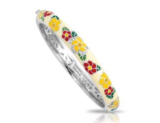 Belle Etoile Round Cubic Zirconia studded Beige Background Melia Bangle - 925 SS-Medium size