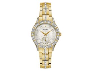 Ladies Phantom Gold-Tone Crystal Watch White Mother-of-Pearl Dial