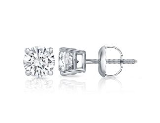 Bright White Round Lab Grown Diamond Prime Screwback Stud in 10K White Gold 0.40ct, FG, SI2 I1