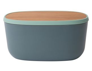 Leo 12.5" Bamboo Bread Box with Cutting Board, Grey & Mint
