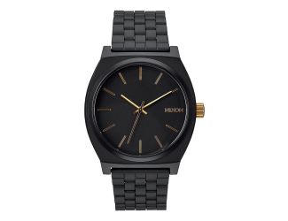 Mens Time Teller Gold & Matte Black Stainless Steel Watch Black Dial