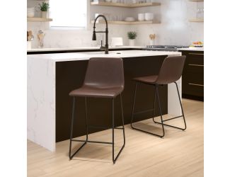 Set of 2 Kitchen Counter Height Stool - 24 Inch Dark Brown LeatherSoft Barstool