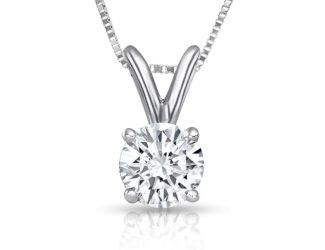 Bright White Round Lab Grown Diamond Prime Pendant with chain in 10K White Gold 0.40ct, FG, SI2 I1